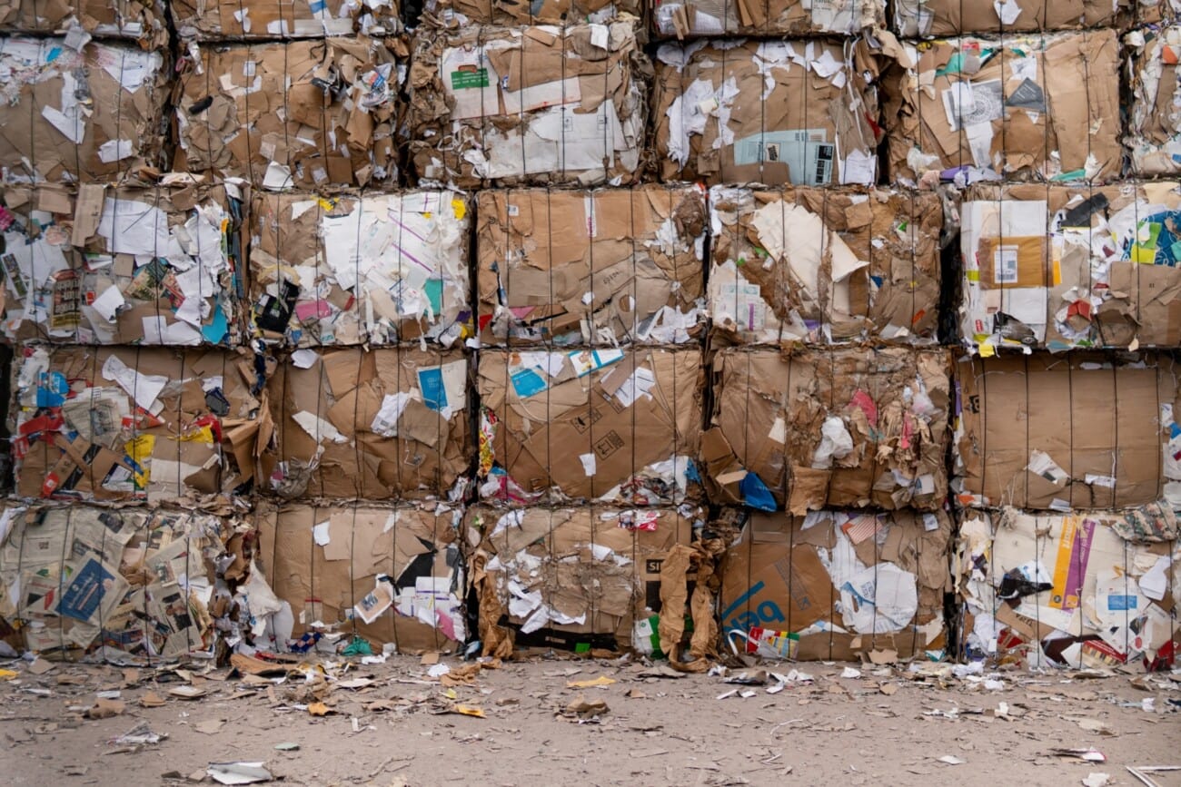 Waste bundles at recycling plant