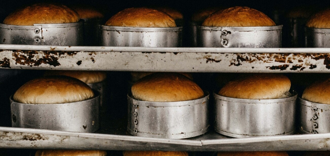 Bread baking in industrial oven