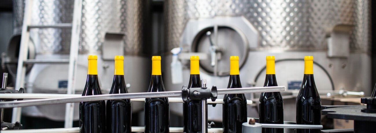 bottling line bottles on a conveyor belt