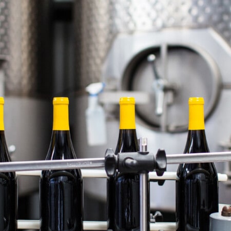 bottling line bottles on a conveyor belt