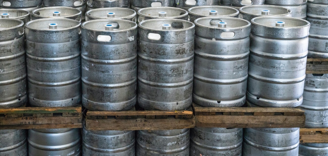 Beer barrels at brewery