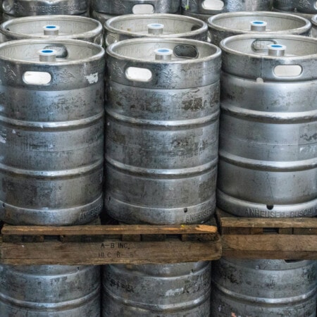 Beer barrels at brewery