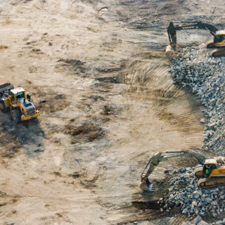 quarry with excavators