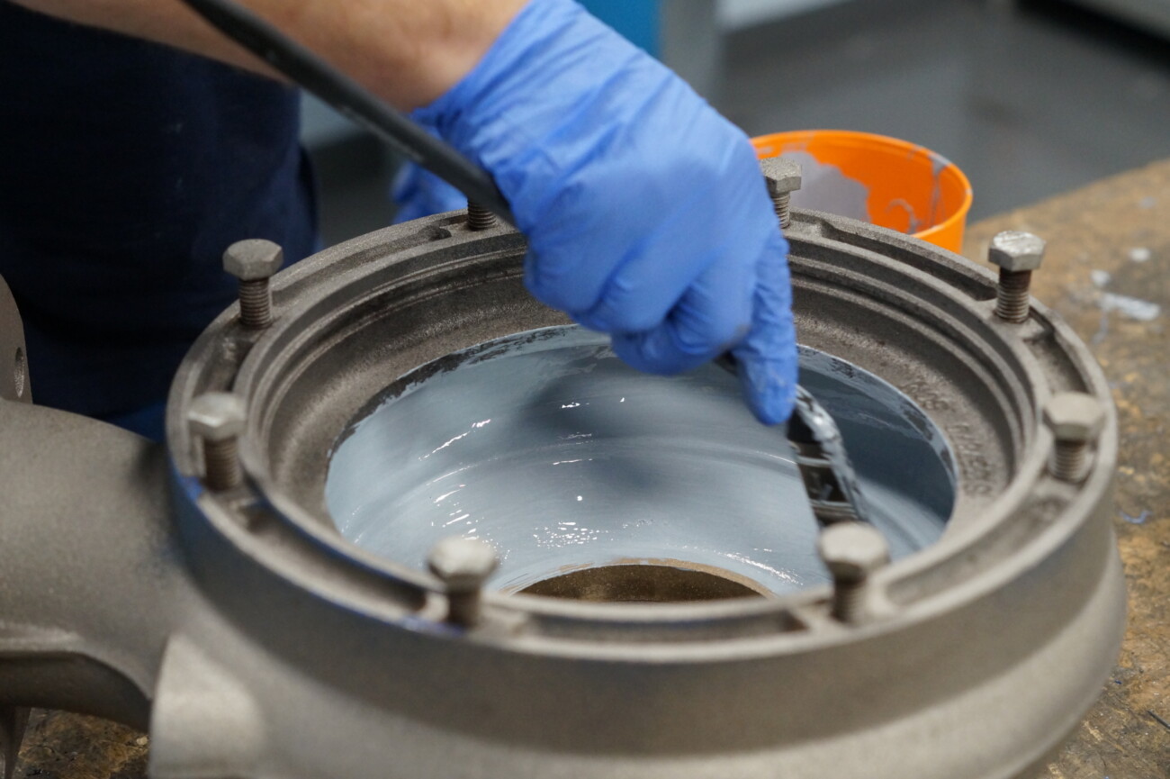 belzona coating being applied to a pump casing