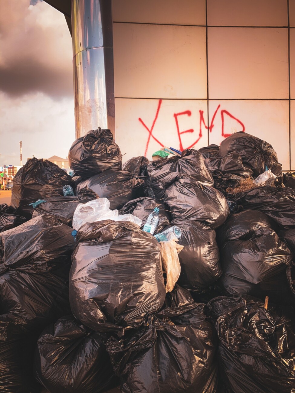 waste bin bags piled up