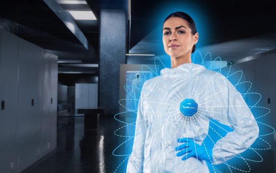 woman wearing DuPont Tyvek 400 coverall